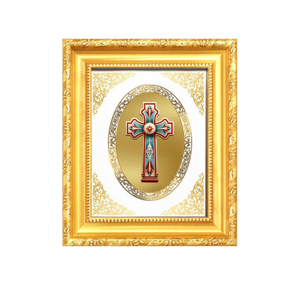 Holy Cross Divine Christian Faith & Redemption Sacred Royal Tabletop Frame in 24K Gold Plated Foil