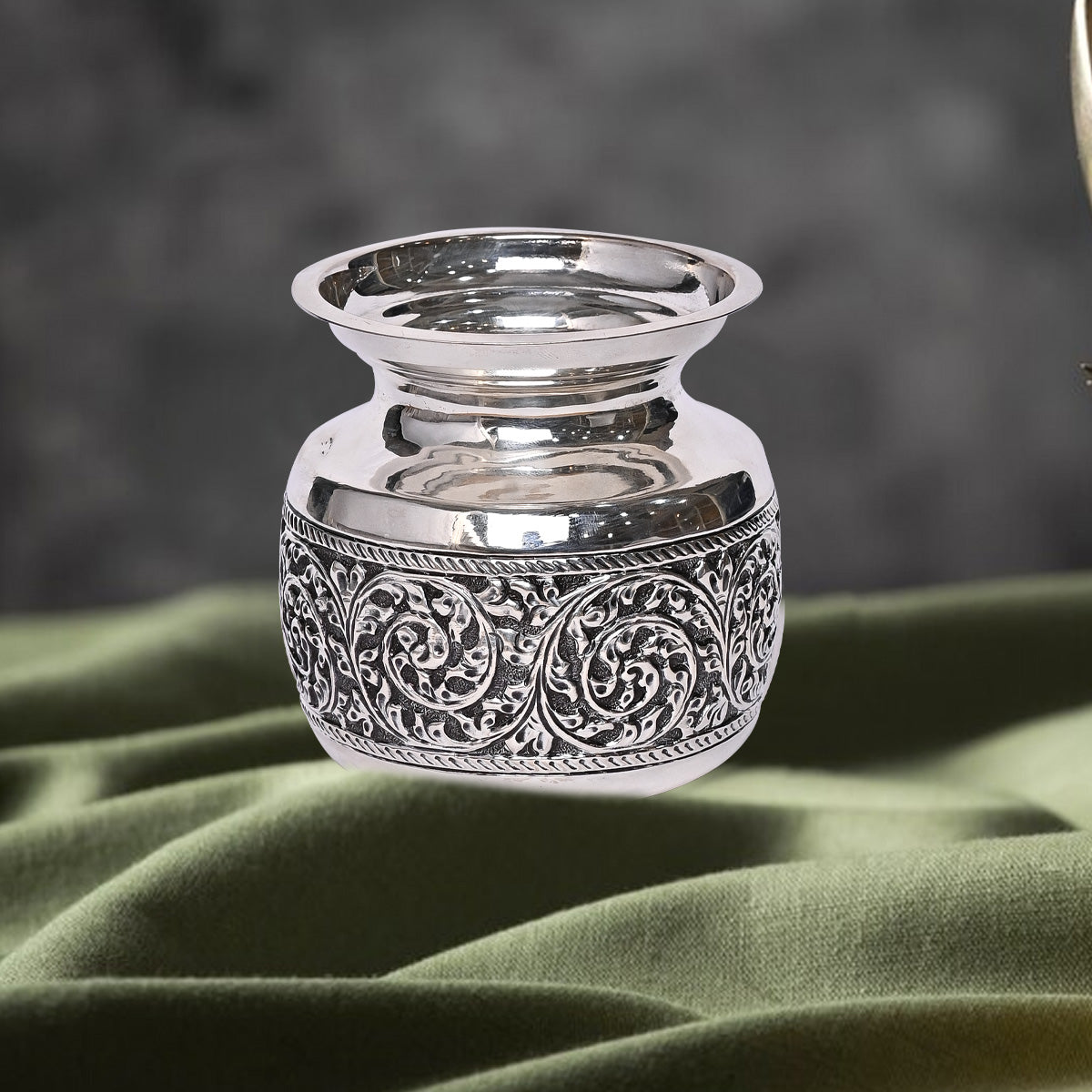 Pure Silver Kalash Lota Vintage Ritual Sacred Pooja Essential, Handcrafted Temple Art (9.5x7x10 cm,234g)
