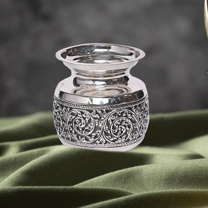 Pure Silver Kalash Lota Vintage Ritual Sacred Pooja Essential, Handcrafted Temple Art (9.5x7x10 cm,234g)