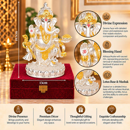 999 Silver-Plated Dual-Tone Lord Ganesha Idol | Premium Gift Box | 19.5x13 CM