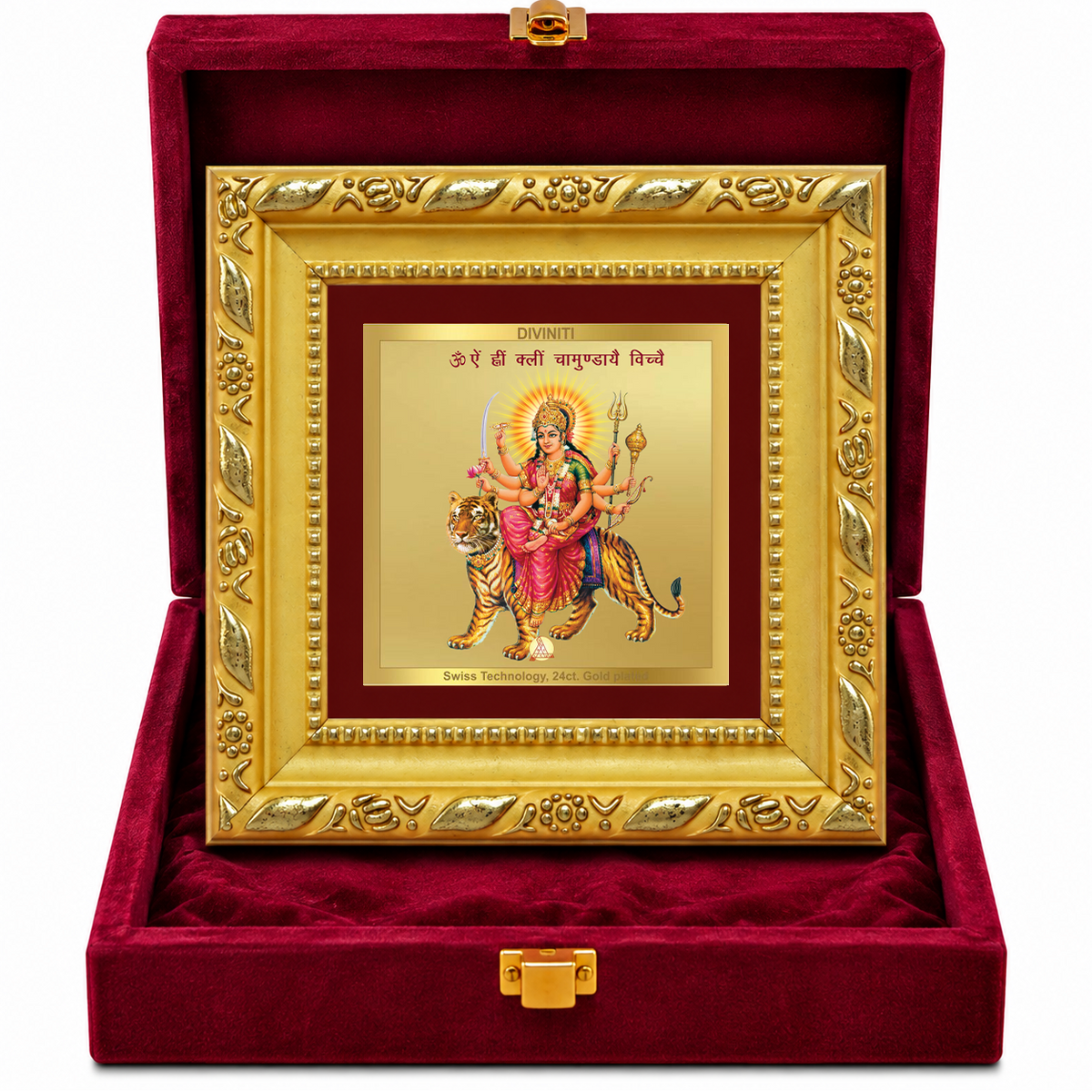 24K Gold-Plated Durga Mata Frame | Premium Gift Box | 10x10 CM