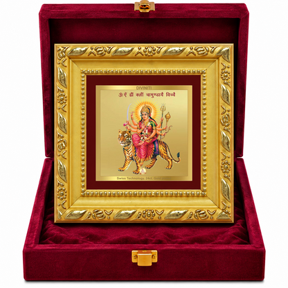24K Gold-Plated Durga Mata Frame | Premium Gift Box | 10x10 CM