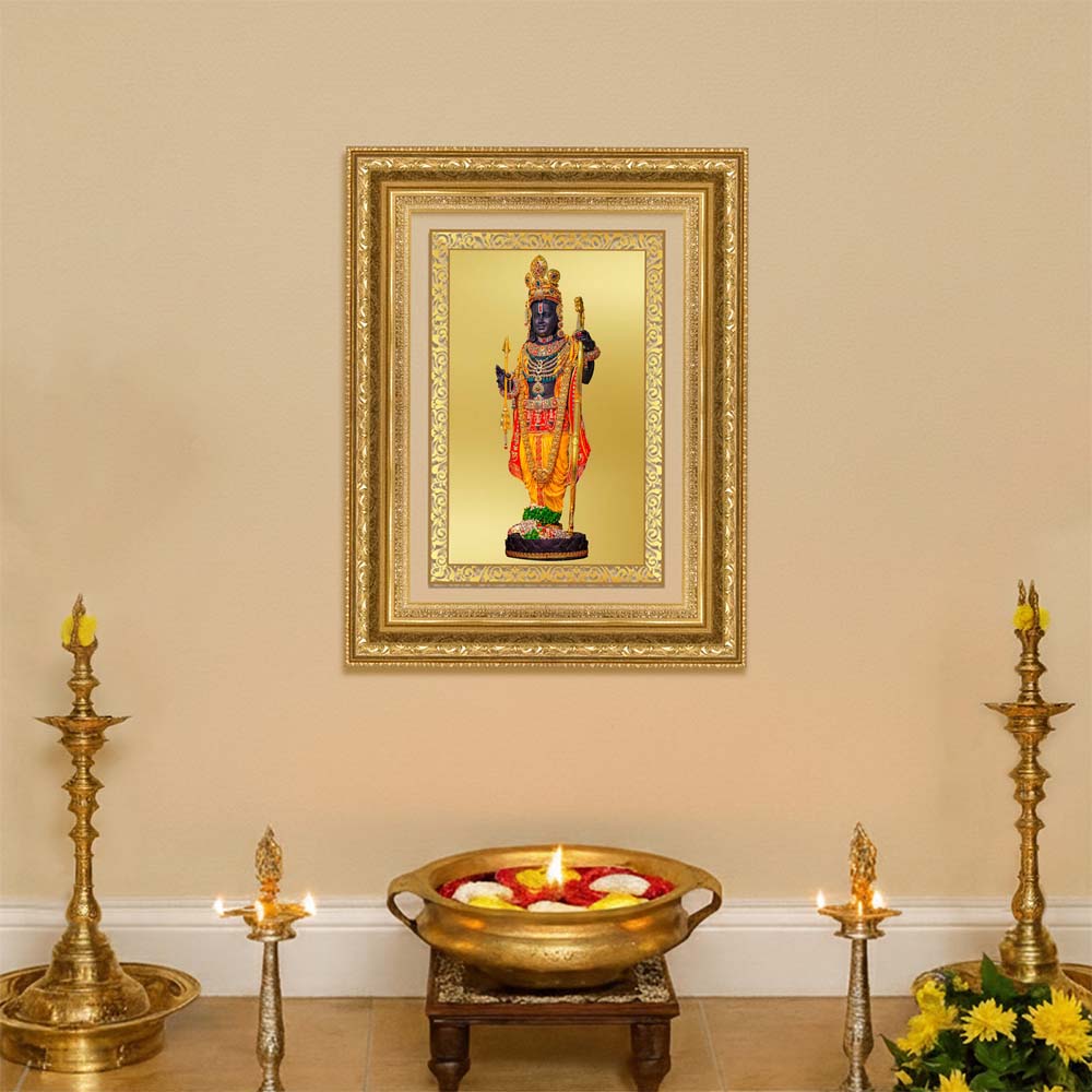 Diviniti 24K Gold Plated Ram Lalla With Arch (Classic) Divine Wall Frame for Home Mandir & Office Decor | Luxury Spiritual Gift
