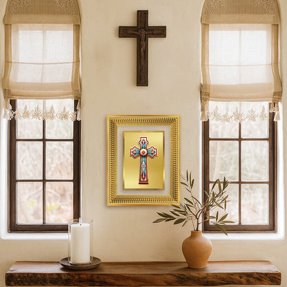 Diviniti 24K Gold Plated Holy Cross (Classic) Divine Wall Frame for Home Mandir & Office Decor | Luxury Spiritual Gift
