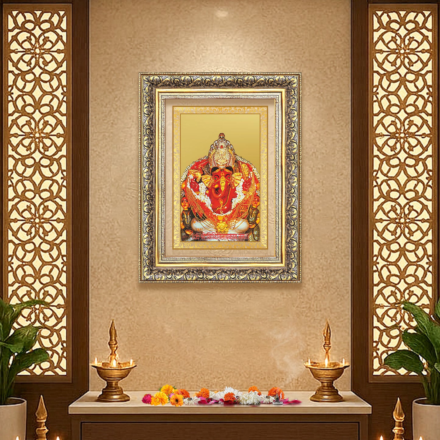 Diviniti 24K Gold Plated Siddhi Vinayak (Classic) Divine Wall Frame for Home Mandir & Office Decor | Luxury Spiritual Gift