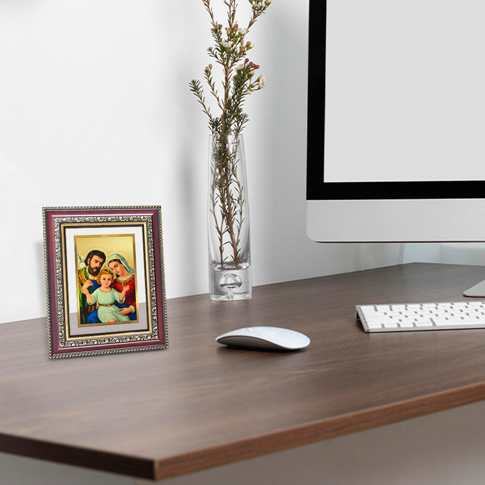 Diviniti 24K Gold Plated Holy Family (Classic) Divine Wall and Table Top Frame for Home Mandir & Office Decor | Luxury Spiritual Gift