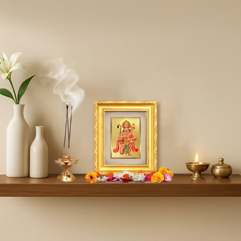 Diviniti 24K Gold Plated Hanuman With Blessings |Divine Table Top Frame for Home Mandir & Office Decor | Luxury Spiritual Gift
