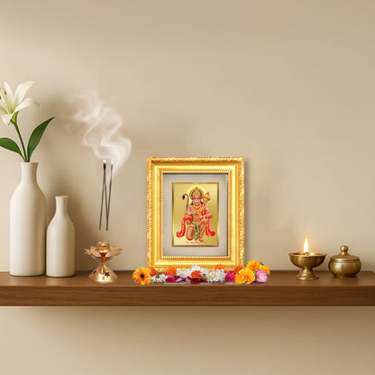 Diviniti 24K Gold Plated Hanuman With Blessings |Divine Table Top Frame for Home Mandir & Office Decor | Luxury Spiritual Gift