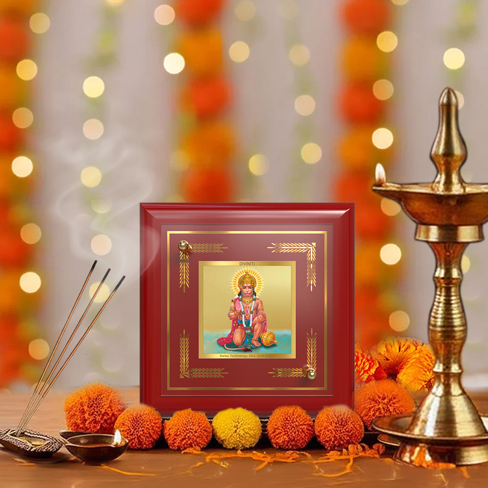 Ashirwad Hanuman | Blessing Hanuman Ji 24K Gold Plated Photo Frame for Home Décor, Tabletop & Office | Blessings of Protection, Strength & Courage (MDF1A)