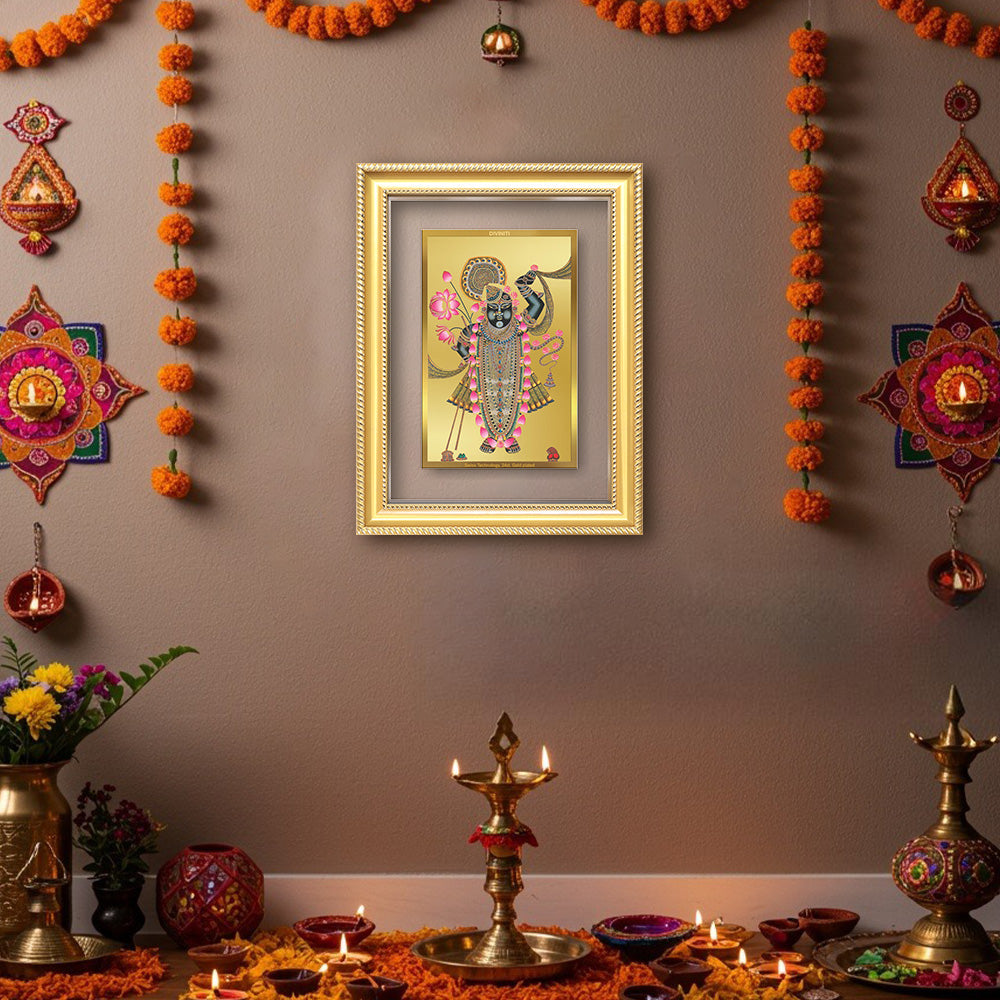 Diviniti 24K Gold Plated Shrinath Ji (Classic) Divine Wall Frame for Home Mandir & Office Decor | Luxury Spiritual Gift