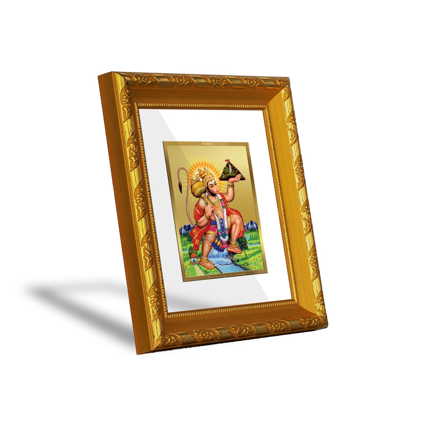 DIVINITI 24K Gold Plated Foil Hanuman Ji God Photo Frame for Home Wall Decor, Puja Room DG 103 Size 1 (15.3x14.9 CM)