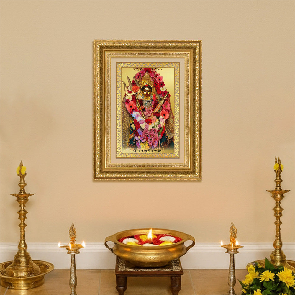 Diviniti 24K Gold Plated Katyayani Mata (Classic) Divine Wall Frame for Home Mandir & Office Decor | Luxury Spiritual Gift