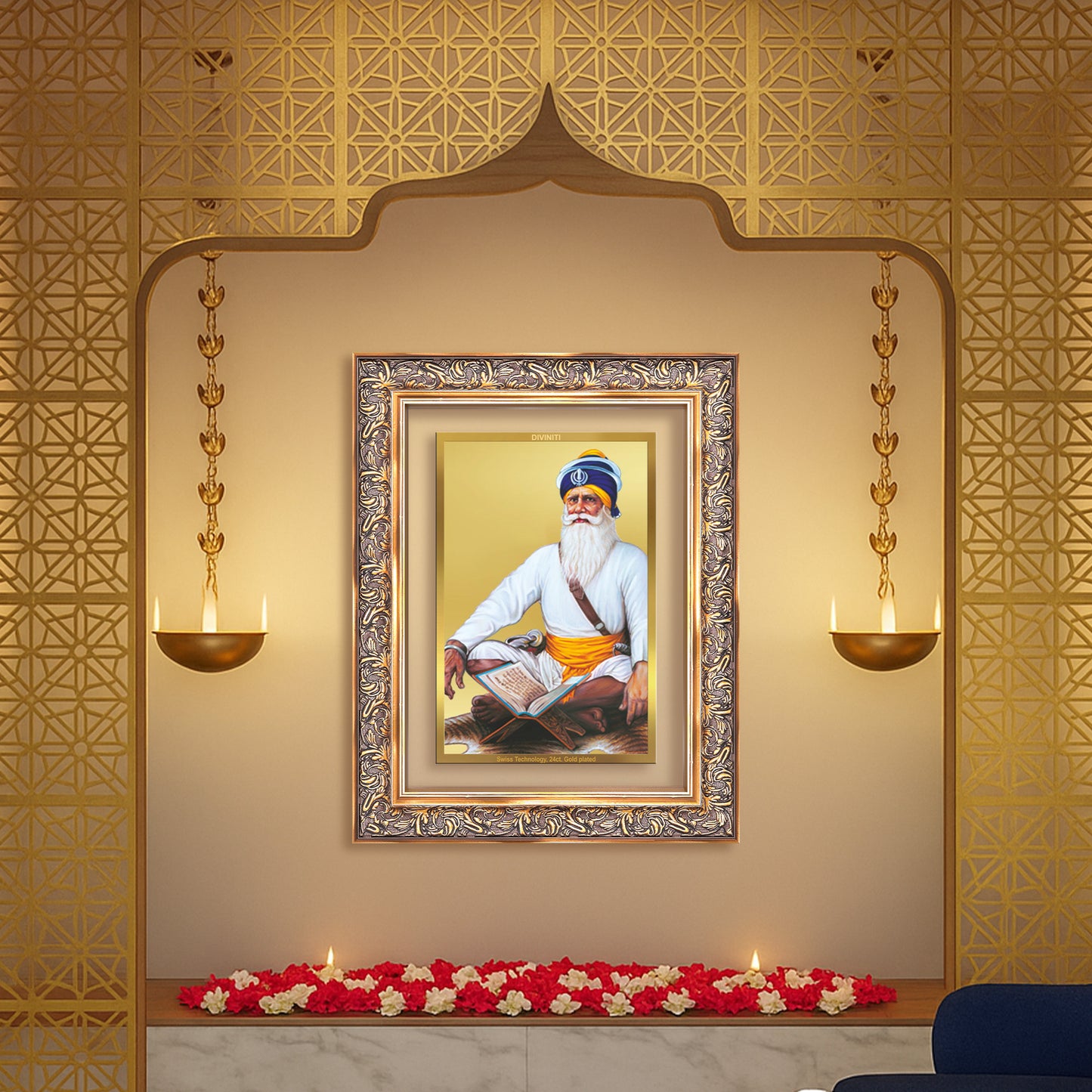 Diviniti 24K Gold Plated Baba Deep Singh Sacred Sikh Wall Frame for Home Decor & Office Ambiance | Premium Spiritual Gift
