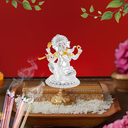 Diviniti 999 Silver Plated Lord Ganesha Idol Statue Elegant Spiritual Décor for Home & Office Pooja Room Accent Gift (15.5x14 CM)