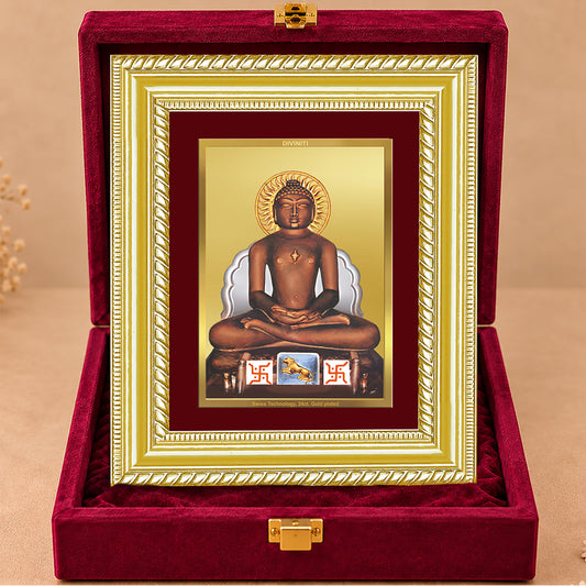 24K Gold-Plated Lord Mahavira Frame | Premium Gift Box | 21.5x17.5 CM