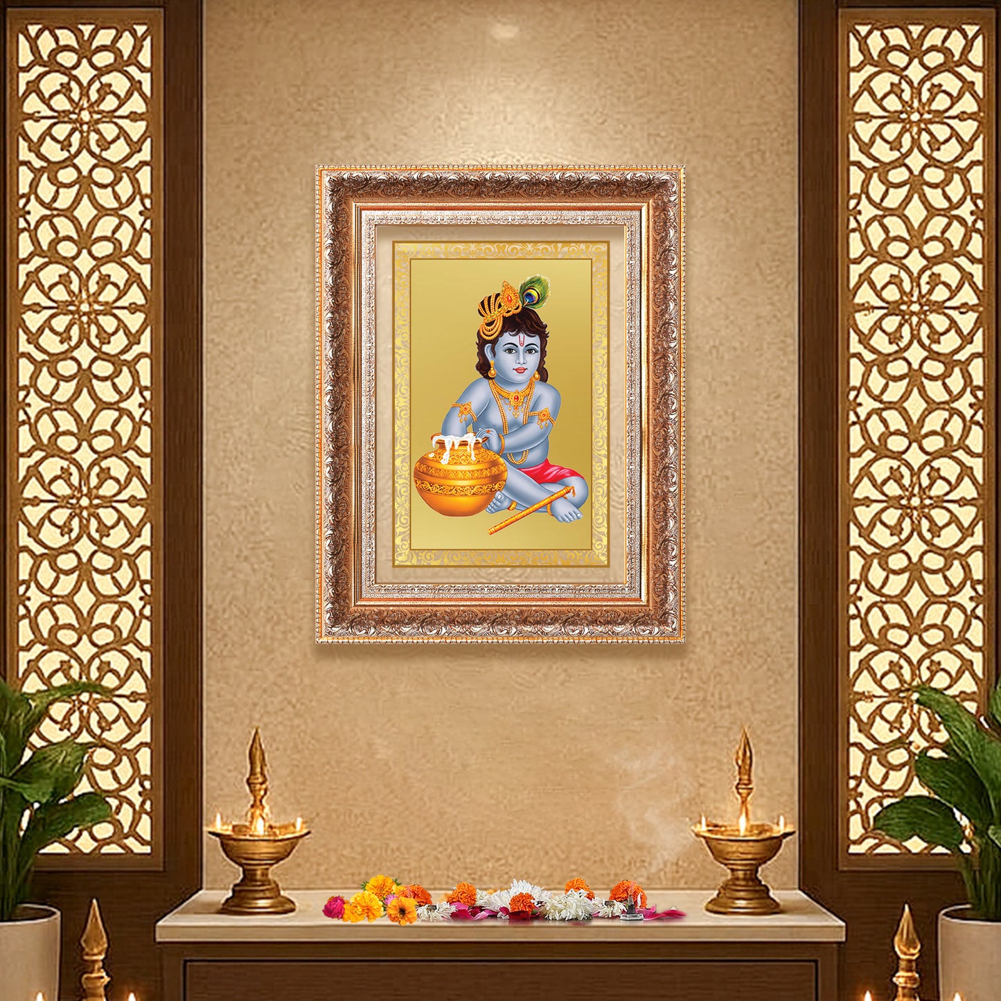 Makhan Gopal | Baby Krishna | Devakinandana for Wall Photo Frame in 24K Gold Plated Foil