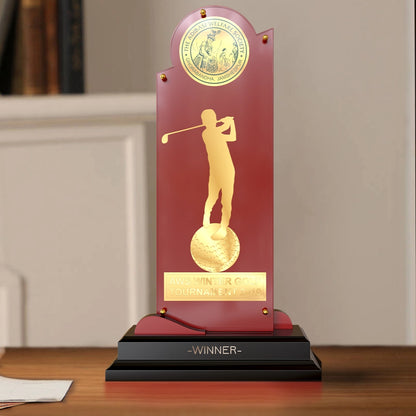 Diviniti Golf Trophy with 24K Gold Plated Foil | Premium Sports Award | Elegant Golfer Silhouette Design