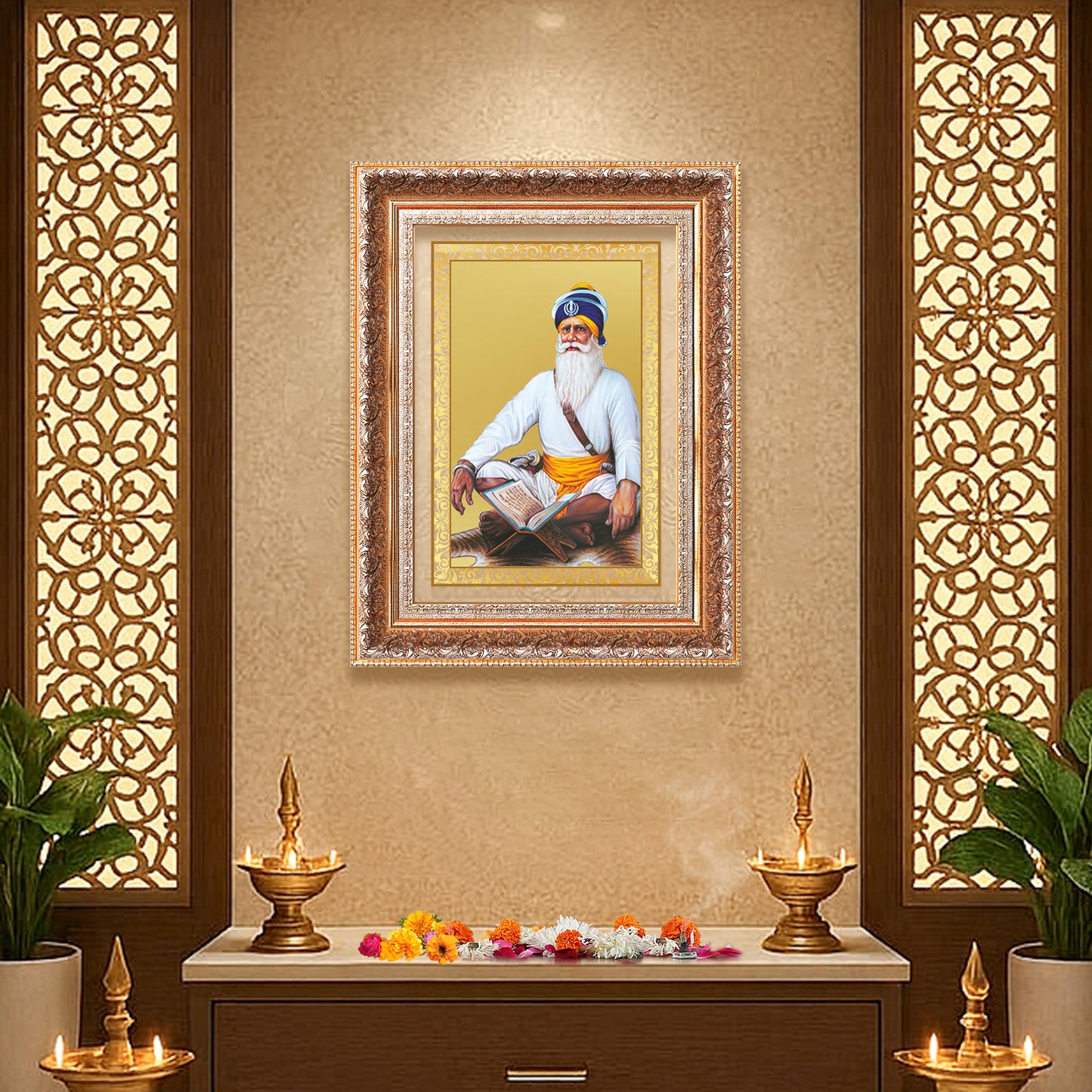 Baba Deep Singh Ji | Nihang Sikh and Martyr Wall Mount Photo Frame in 24K Gold Plated Foil