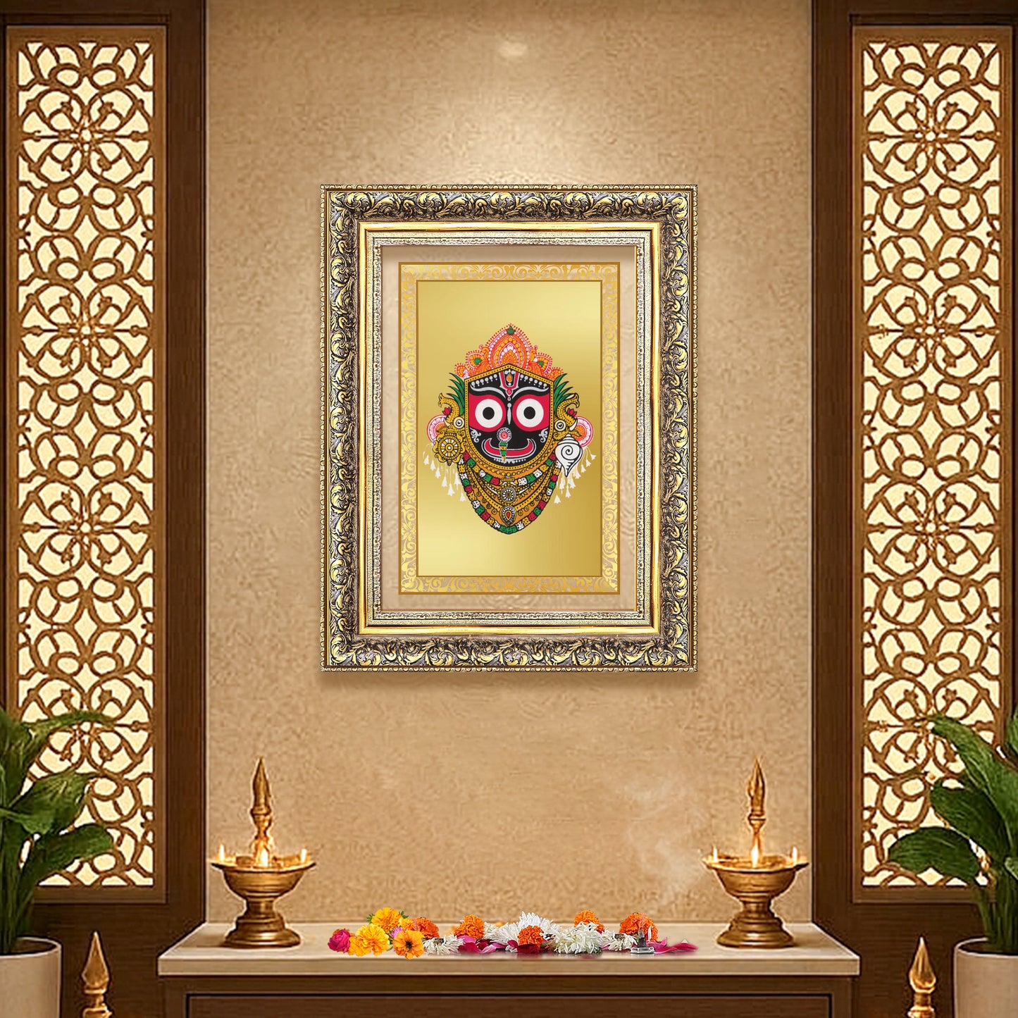 Diviniti 24K Gold Plated Jagannath (Classic) Divine Wall Frame for Home Mandir & Office Decor | Luxury Spiritual Gift