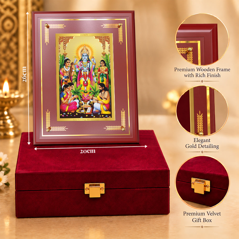 24K Gold-Plated Satya Narayan MDF Frame | Premium Gift Box | 26x20 CM