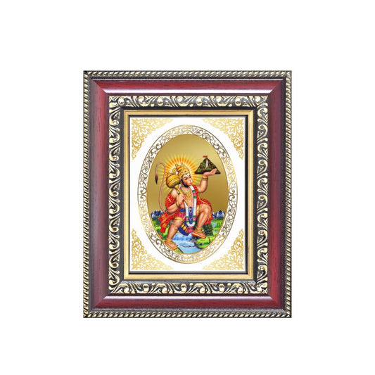 Lord Hanuman with Sanjeevani Mountain Divine Strength & Protection Royal Tabletop Frame in 24K Gold Plated Foil