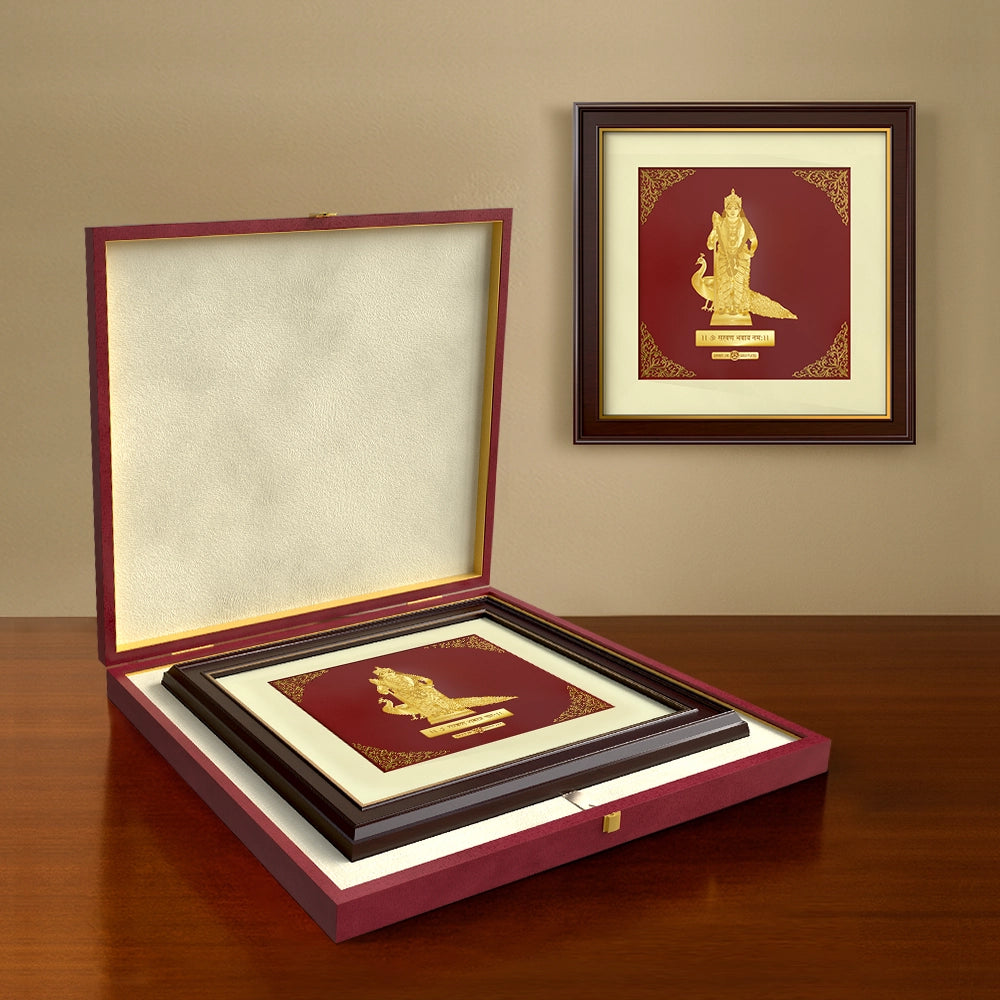 Murugan Kartikeya | Divine God of Valor Gold on Gold Wall Hanging Frame in 24K Gold Plated Foil