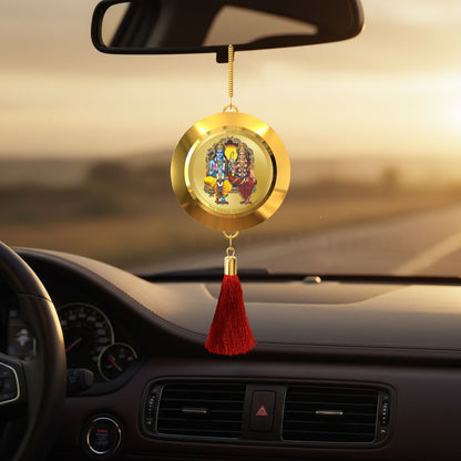 Diviniti 24K Gold Plated Double-Sided Ram Sita & Hanuman Ji Car Dangler (5.5 cm) | Divine Hanging Car Decor for Protection, Positive Energy & Spiritual Blessings