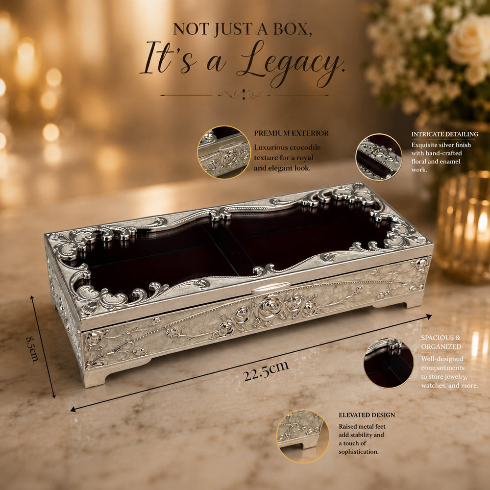 Diviniti German Silver Decorative 2-in-1 Box | Premium Wedding, Festive & Corporate Gift Box – White Finish