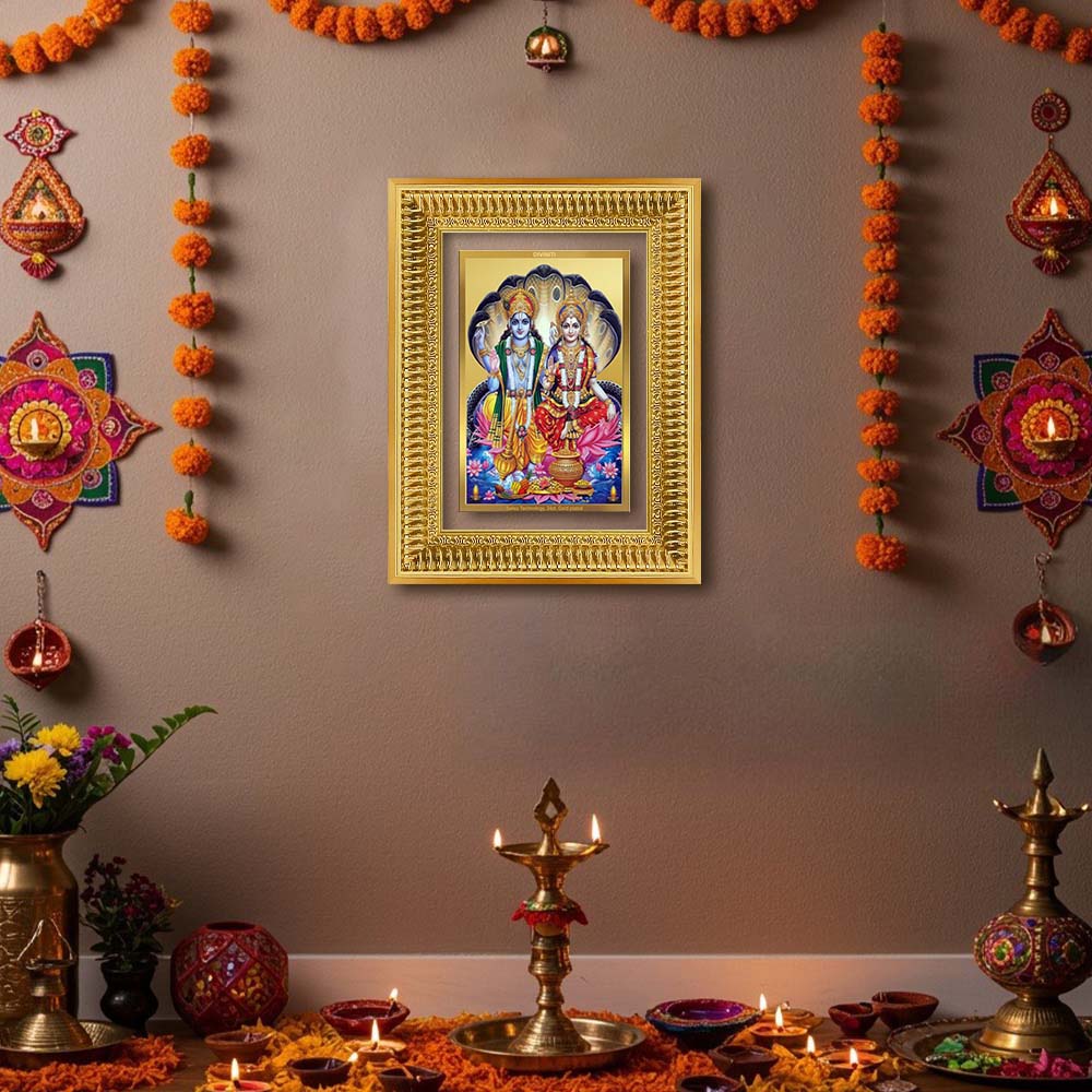 Diviniti 24K Gold Plated Vishnu Lakshmi (Classic) Divine Wall Frame for Home Mandir & Office Decor | Luxury Spiritual Gift