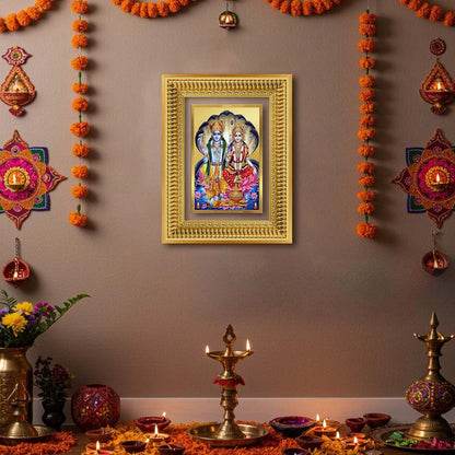 Diviniti 24K Gold Plated Vishnu Lakshmi (Classic) Divine Wall Frame for Home Mandir & Office Decor | Luxury Spiritual Gift