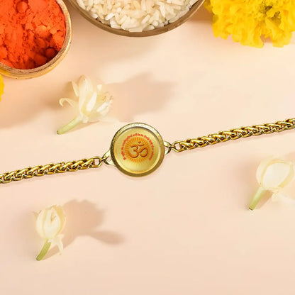 24K Gold Plated Om Bracelet with Gayatri Mantra Engraving – Spiritual Protection & Positive Energy Kada