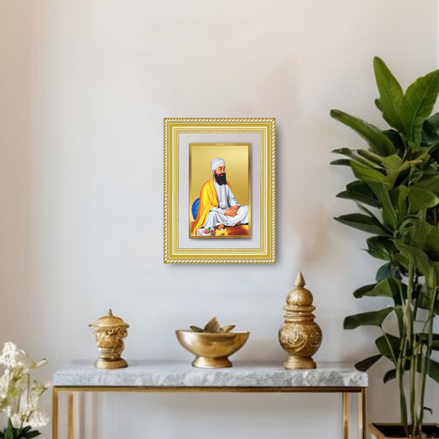 Diviniti 24K Gold Plated Guru Tegh Bahadur Sahib Ji (Classic) Sacred Sikh Wall Frame for Home Decor & Office Ambiance | Premium Spiritual Gift