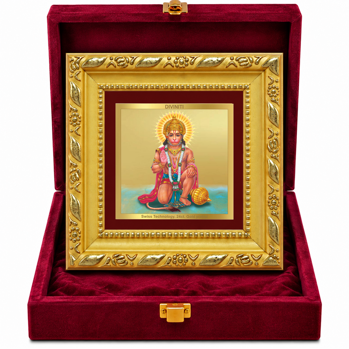 24K Gold-Plated Lord Hanuman Ji Frame | Premium Gift Box | 10x10 CM