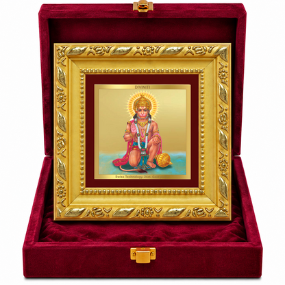 24K Gold-Plated Lord Hanuman Ji Frame | Premium Gift Box | 10x10 CM