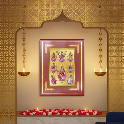 Ashtalakshmi | Lakshmi Devi for Wall Mount Photo Frame in 24K Gold Plated Foil