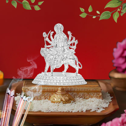 DIVINITI 925 Pure Silver Durga Mata Ji Idol Statue Embodying Power and Devotion for Home Office Décor, Tabletop, Puja Room Gift (4.5x3.4 CM, 34g)
