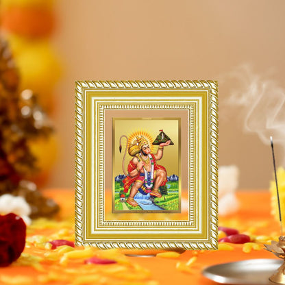 Diviniti 24K Gold Plated Hanuman With Mountain Divine Table Top Frame for Home Mandir & Office Decor | Luxury Spiritual Gift