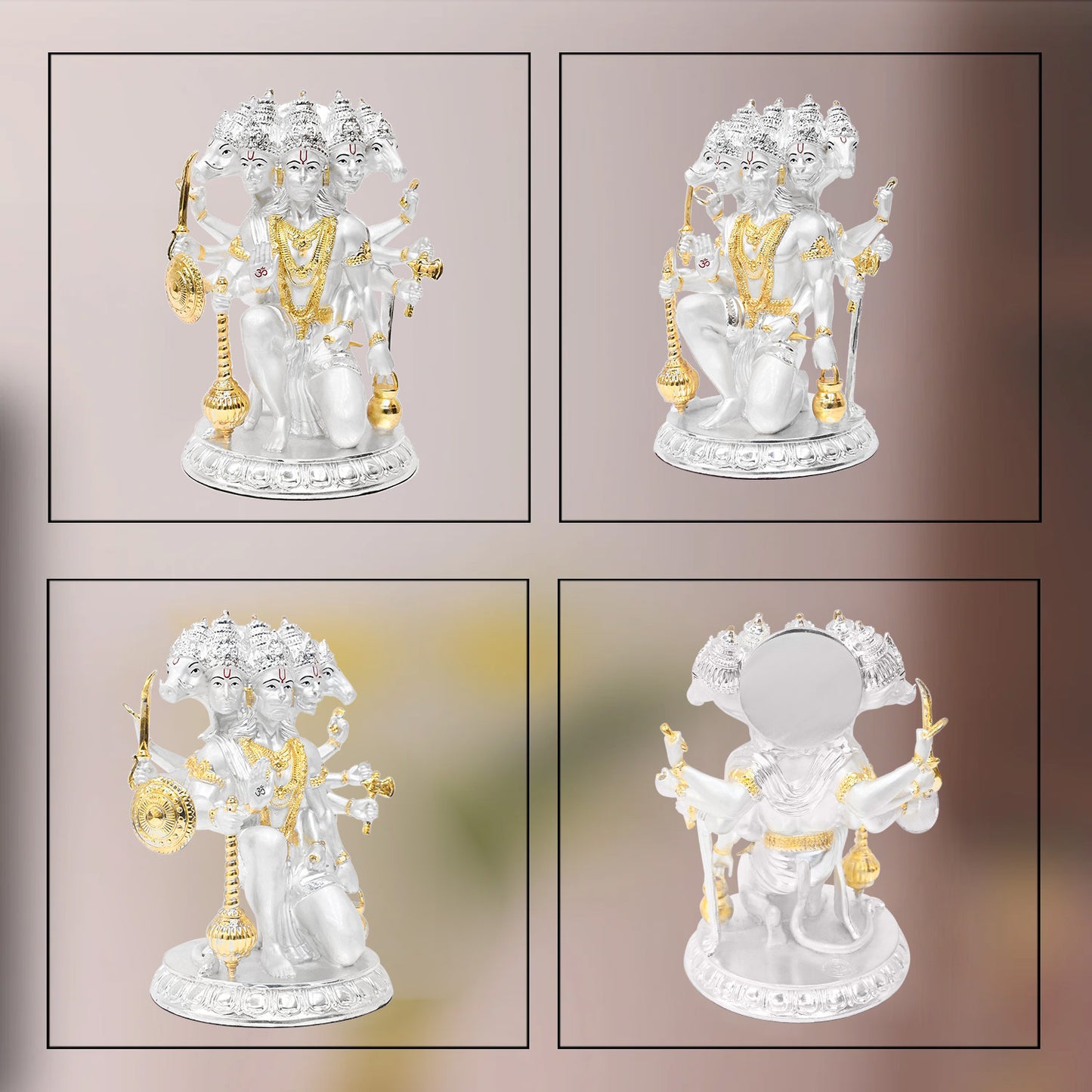 DIVINITI 999 Silver Plated Lord Panchmukhi Hanuman Idol | Exquisite Divine Statue for Home Decor, Office Table Top, Pooja Room & Gift (17.5X12.3CM)