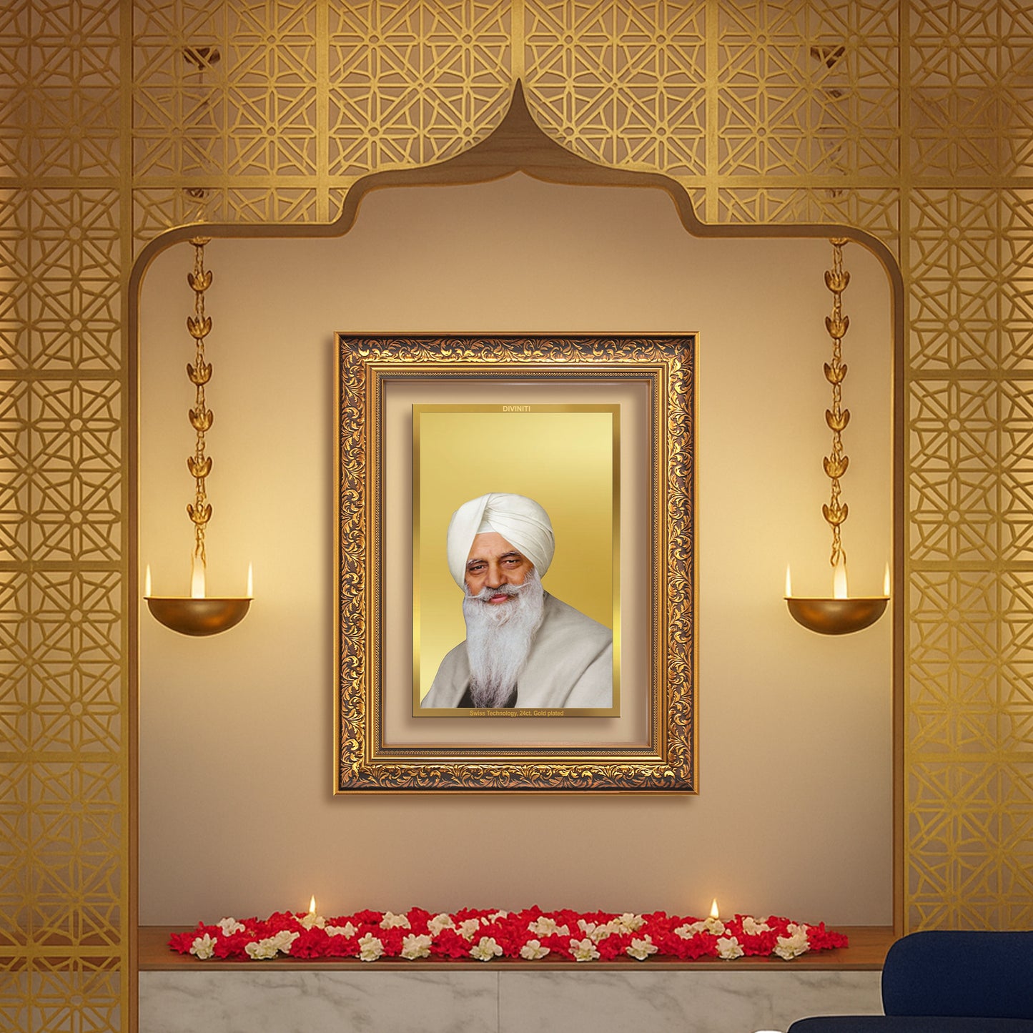Baba Gurinder Singh Ji Maharaj | Spiritual Master of Radha Soami Satsang Beas Wall Mount Photo Frame in 24K Gold Plated Foil