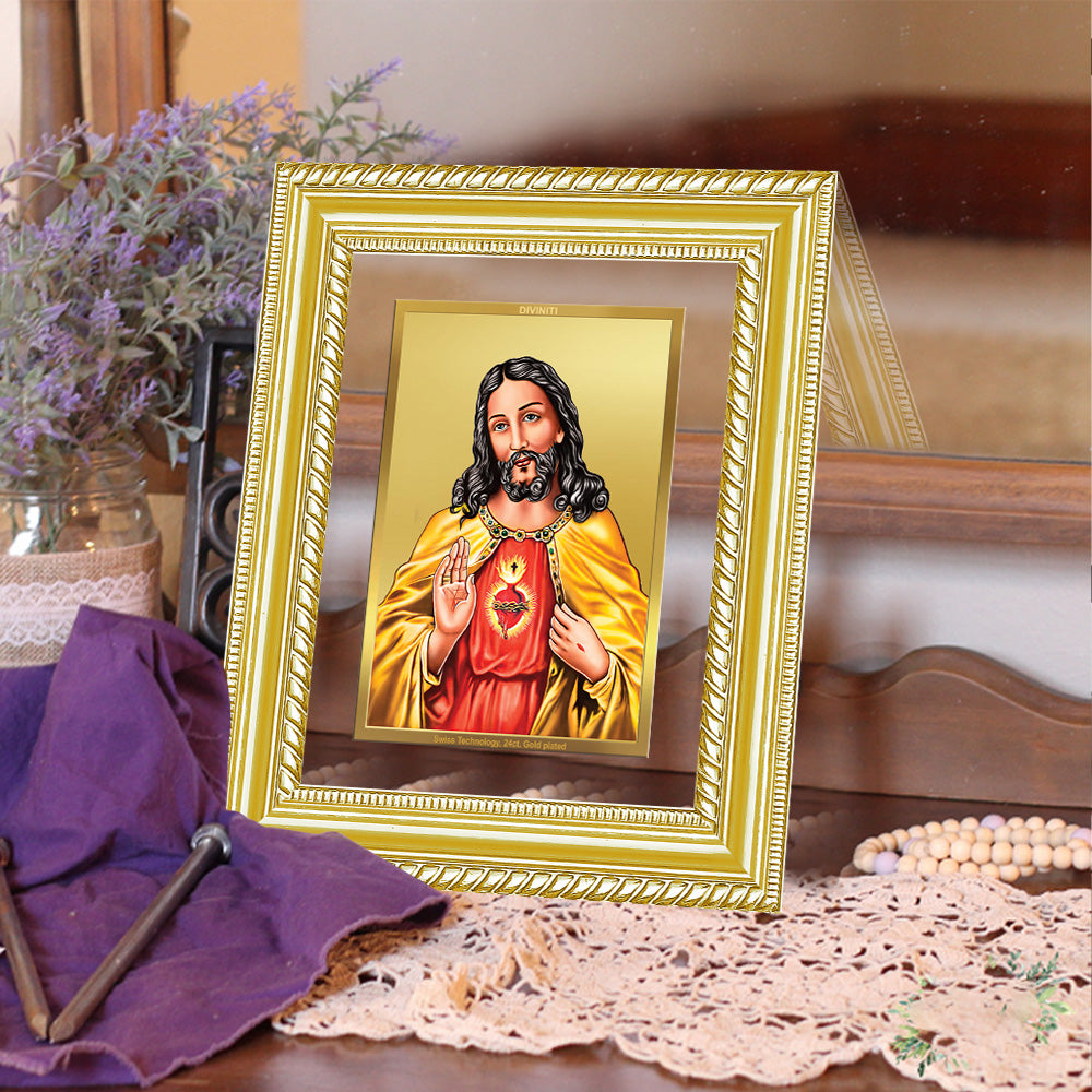 Diviniti 24K Gold Plated Jesus Christ (Classic) Divine Wall and Table Top Frame for Home Mandir & Office Decor | Luxury Spiritual Gift