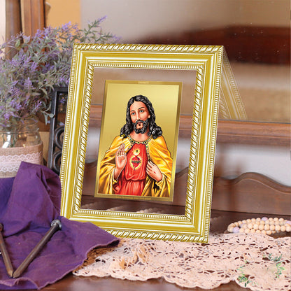 Diviniti 24K Gold Plated Jesus Christ (Classic) Divine Wall and Table Top Frame for Home Mandir & Office Decor | Luxury Spiritual Gift