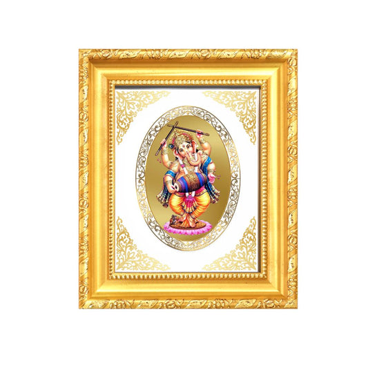 Dancing Ganesha Divine Joy & Creative Energy Sacred Royal Tabletop Frame in 24K Gold Plated Foil