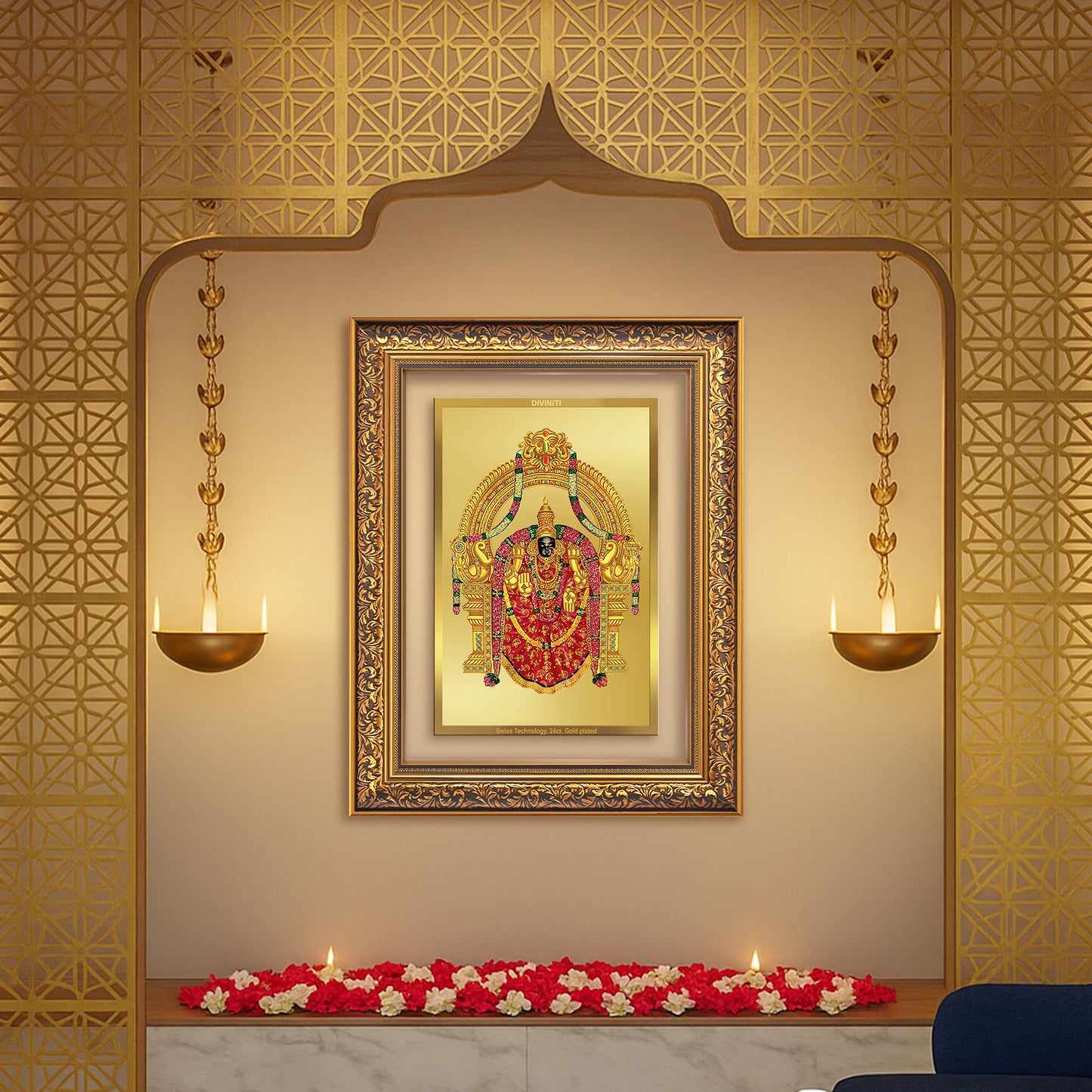 Diviniti 24K Gold Plated Padmavati (Classic) Divine Wall Frame for Home Mandir & Office Decor | Luxury Spiritual Gift