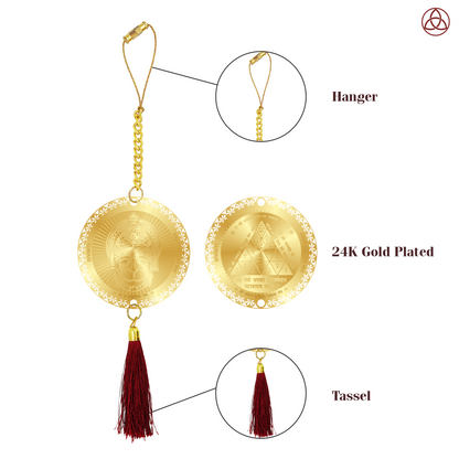 Diviniti 24K Gold Plated Double Sided Hanuman & Yantra Car Dangler|6CM Hanuman Hanging Car Decor|Luxurious 24K Gold Plated Dangler For Car|Divine Car Accessories For Positive Energy & Protection