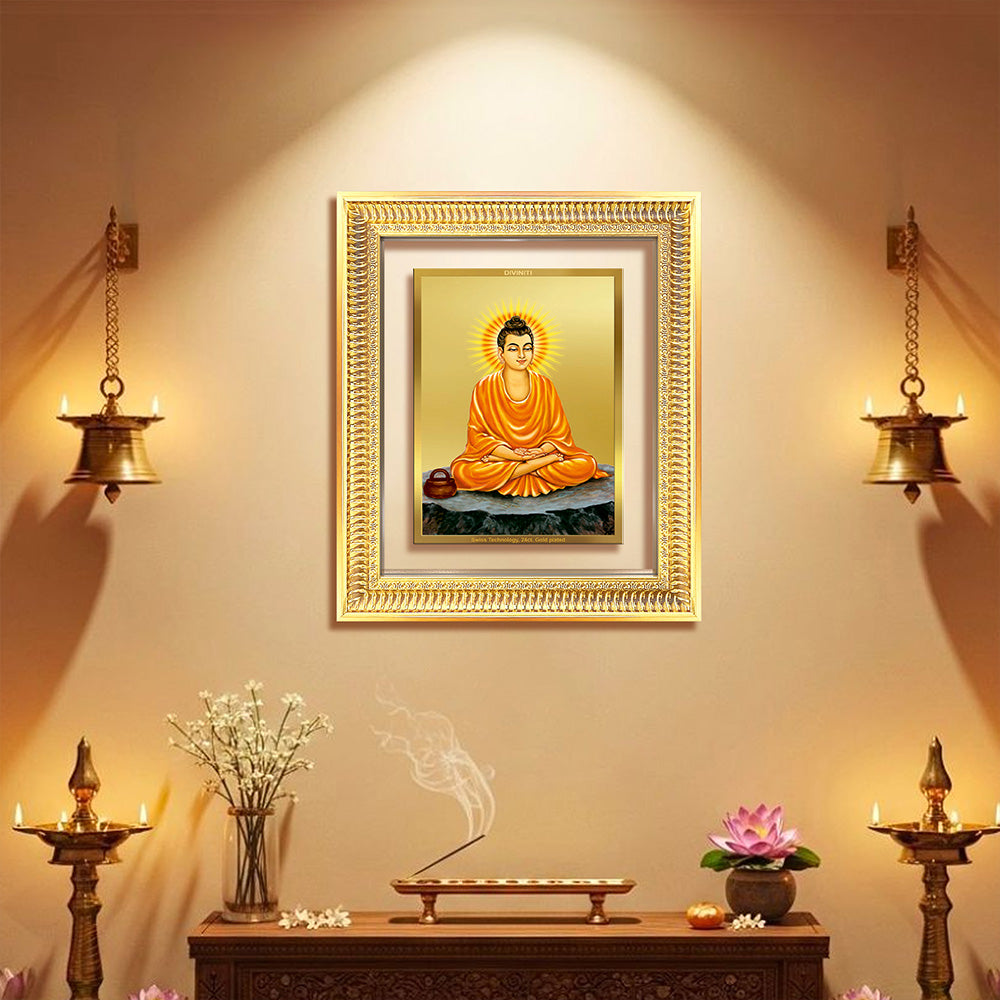 Diviniti 24K Gold Plated Buddha (Classic) Divine Wall Frame for Home Mandir & Office Decor | Luxury Spiritual Gift
