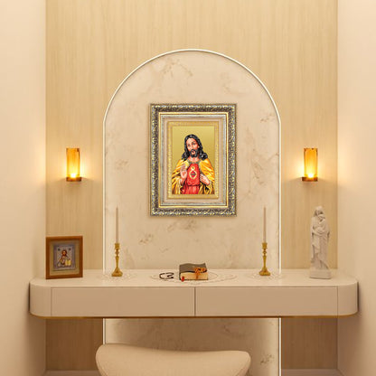 Diviniti 24K Gold Plated Jesus Christ (Classic) Divine Wall Frame for Home Mandir & Office Decor | Luxury Spiritual Gift