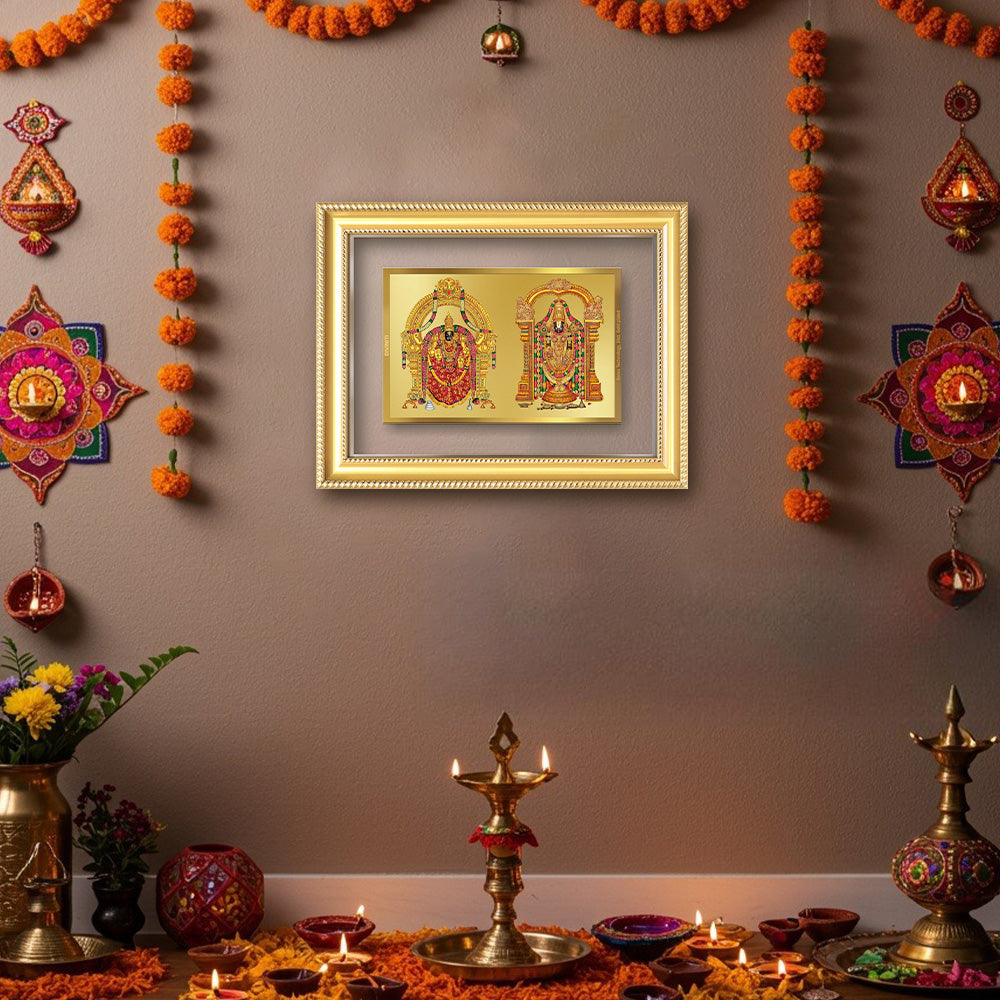 Diviniti 24K Gold Plated Padmavati And Balaji (Classic) Divine Wall Frame for Home Mandir & Office Decor | Luxury Spiritual Gift