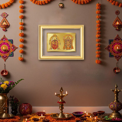 Diviniti 24K Gold Plated Padmavati And Balaji (Classic) Divine Wall Frame for Home Mandir & Office Decor | Luxury Spiritual Gift