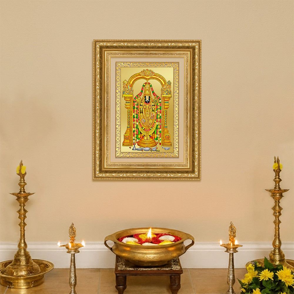 Diviniti 24K Gold Plated Tirupati Balaji Divine Wall Frame for Home Mandir & Office Decor | Luxury Spiritual Gift