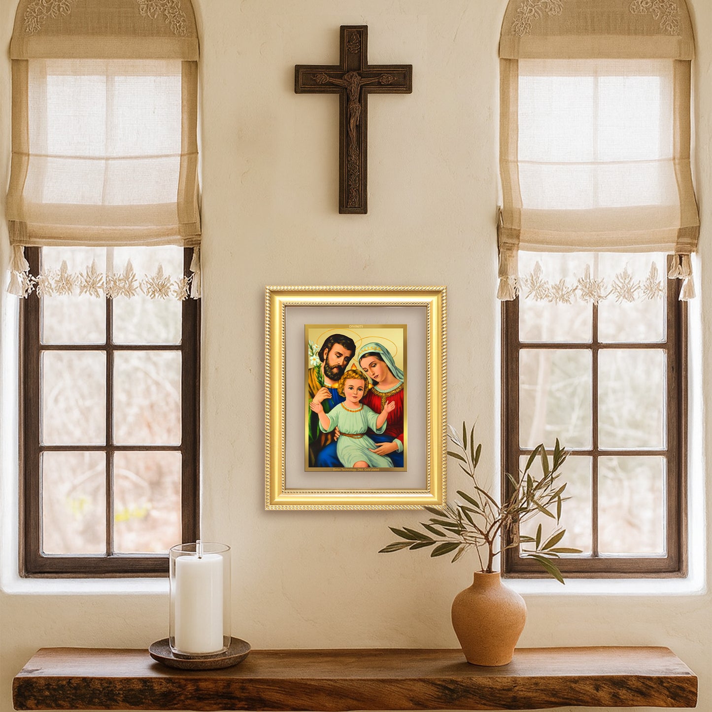 Diviniti 24K Gold Plated Holy Family (Classic) Divine Wall Frame for Home Mandir & Office Decor | Luxury Spiritual Gift